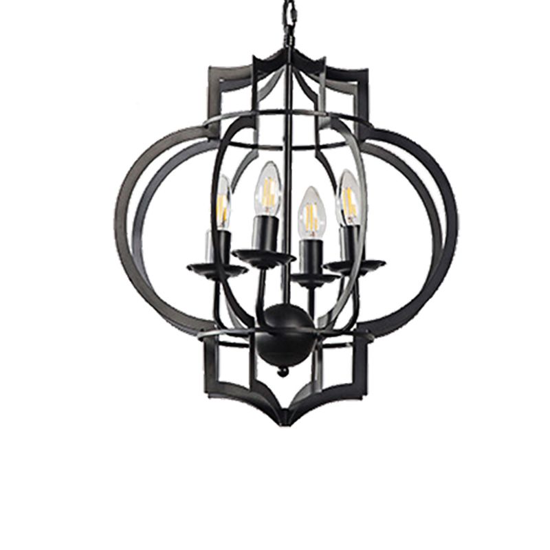 4-Bulb Ceiling Lamp with Candle Metal Shade Industrial Dining Room Chandelier Pendant Light in Black