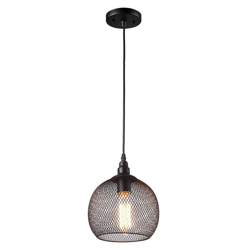 Globe Metal Pendant Lighting Fixture Retro Living Room Pendant Light Fixture in Black