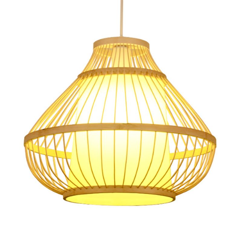 Bamboo Lantern Hanging Pendant Light Asian Single Bulb Pendant Light for Restaurant, 16"/18" Diameter