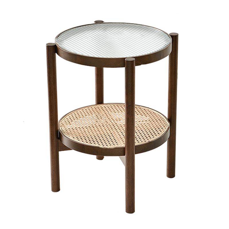 Contemporary Round End Table Water Resistant Rubber Wood in Brown