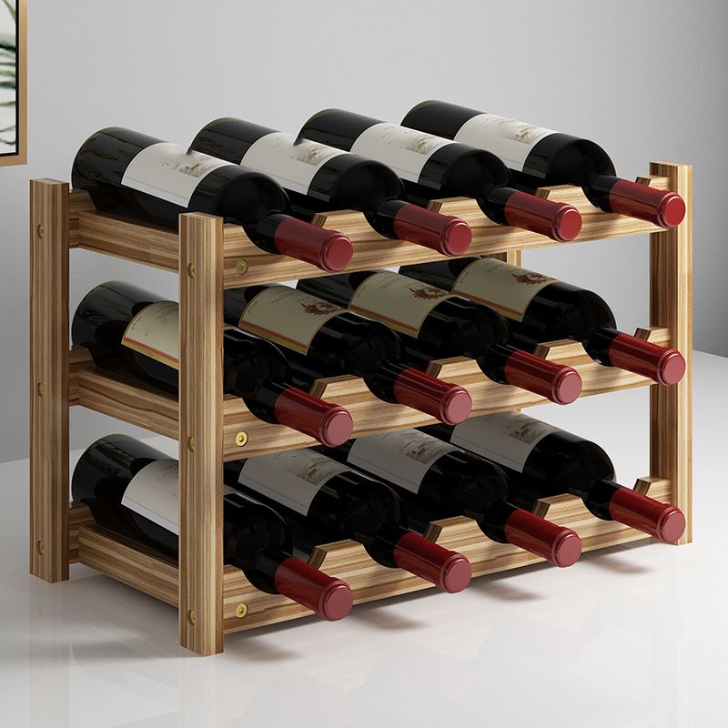 Modern Countertop Wine Bottle Holder Pine Bottle Wine Rack with Shelf