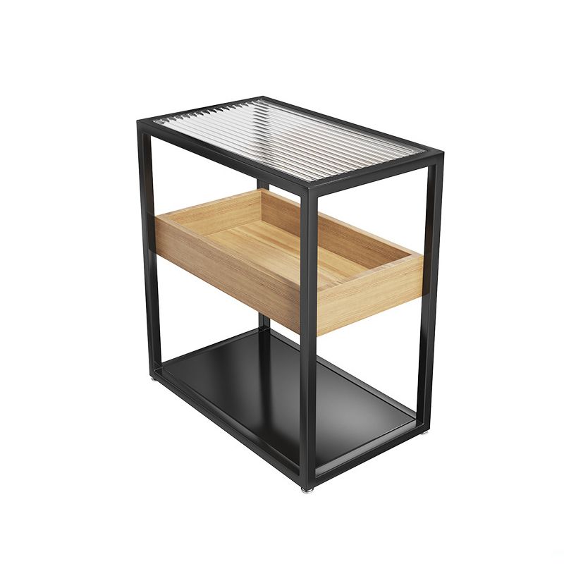 21 Inch H Modern Nightstand Glass Top Open Storage Shelf Included Night Table