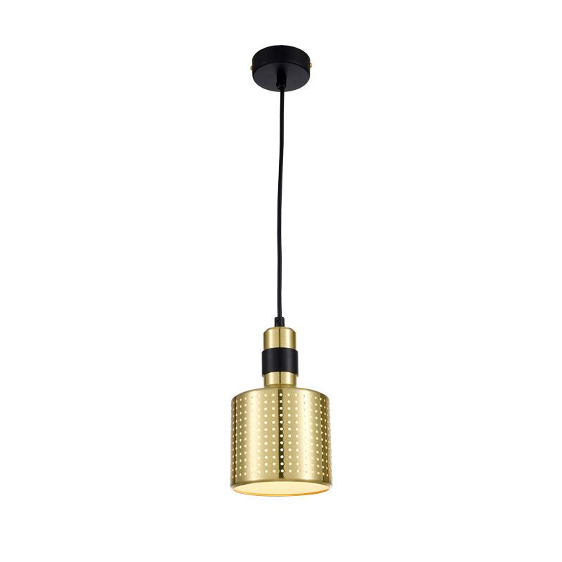 Cylinder Metal Hanging Pendant Light Contemporary 1 Light Black and Gold Suspension Lamp