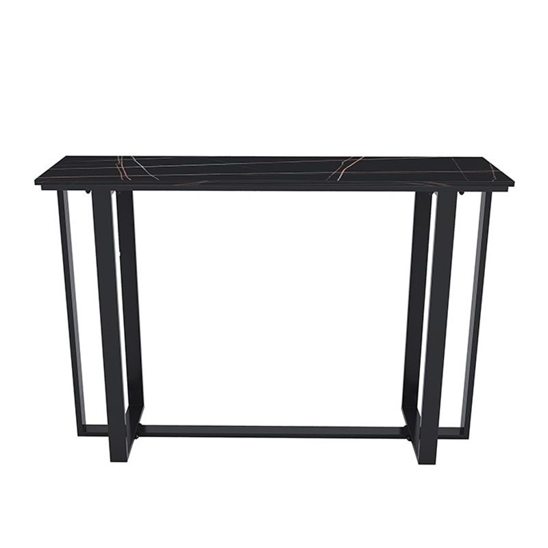 Industrial Black Iron Bar Dining Table Stone Top Indoor Bistro Table with Footrest