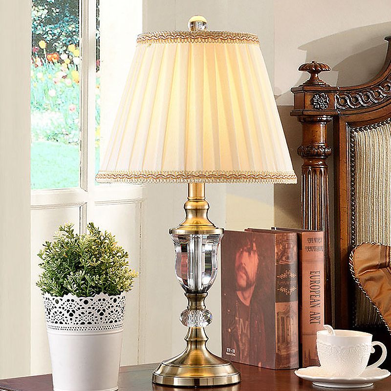 Fabric Pleated Task Lamp Contemporary 1 Bulb Reading Book Light in Beige for Study