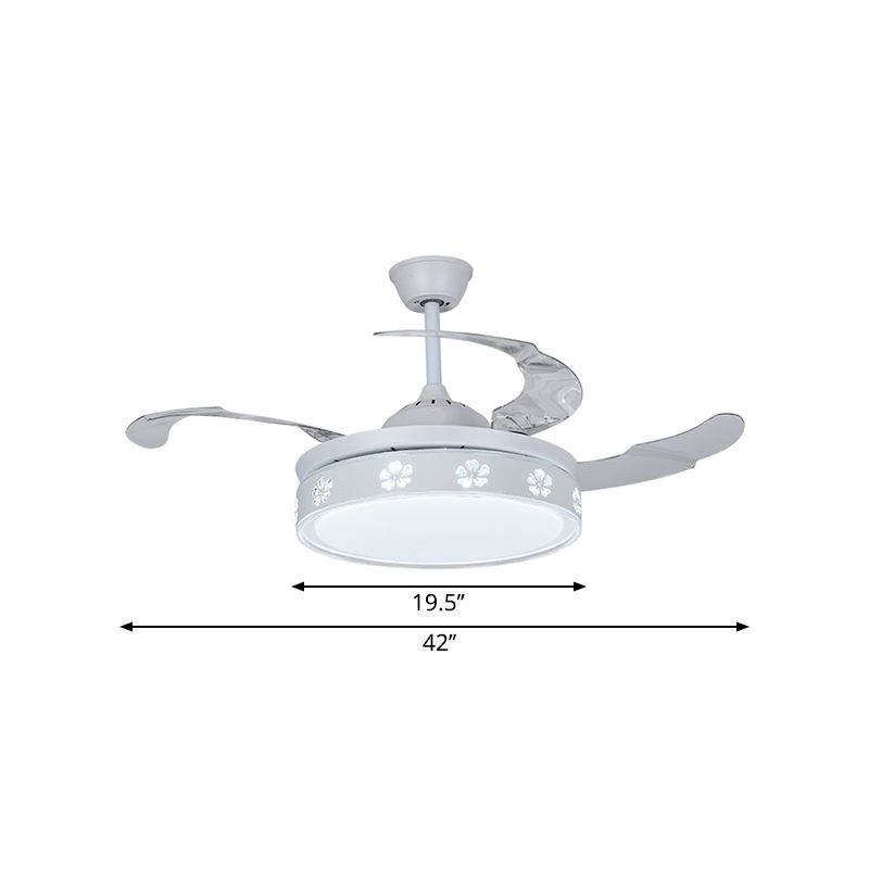 Metalen cirkel semi montage verlichting modernisme wit 3 bladen led hanger ventilator licht met bloesemontwerp, 42 "breedte