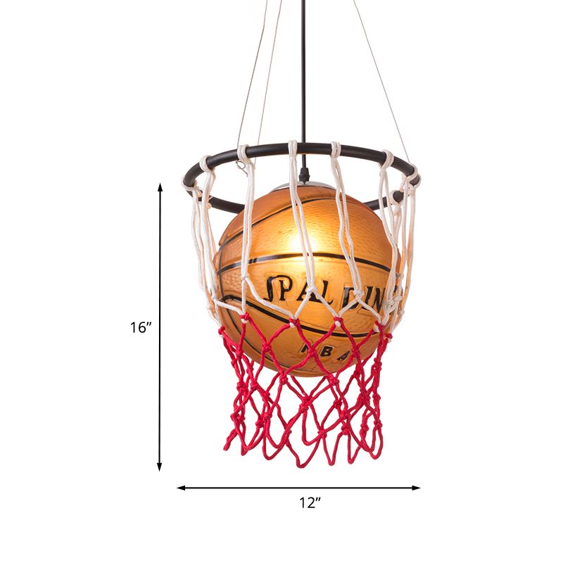 1 Light Restaurant Hanging Lamp Kids Brown Ceiling Light with Basketball Acrylic Shade