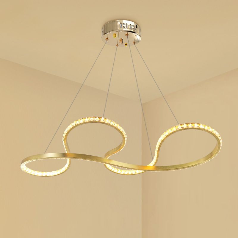 Gold Twist Chandelier Lighting Minimalist Led Crystal Ceiling Pendant Light for Dining Room in Warm/White Light