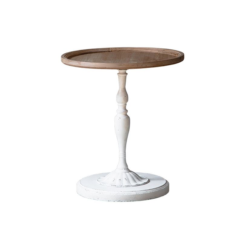 Pedestal Side Table Wood Round Side End Table- Distressed Surface Treatment