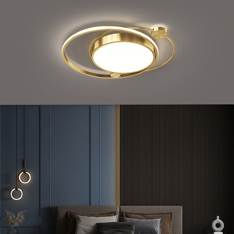 Modern LED Metal Flush Mount Circle Shape Ceiling Lamp with Acrylic Shade for Living Room