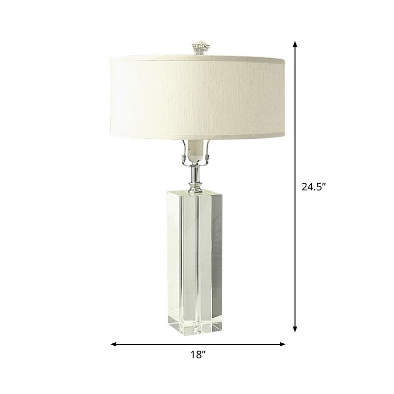 Drum Night Table Lighting Modernism K9 Crystal 1-Bulb White Nightstand Lamp for Bedroom