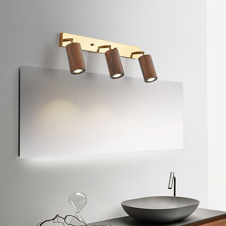 Modern Style Cylinder Vanity Lighting Fixtures Wood Multi Lights Vanity Wall Sconce