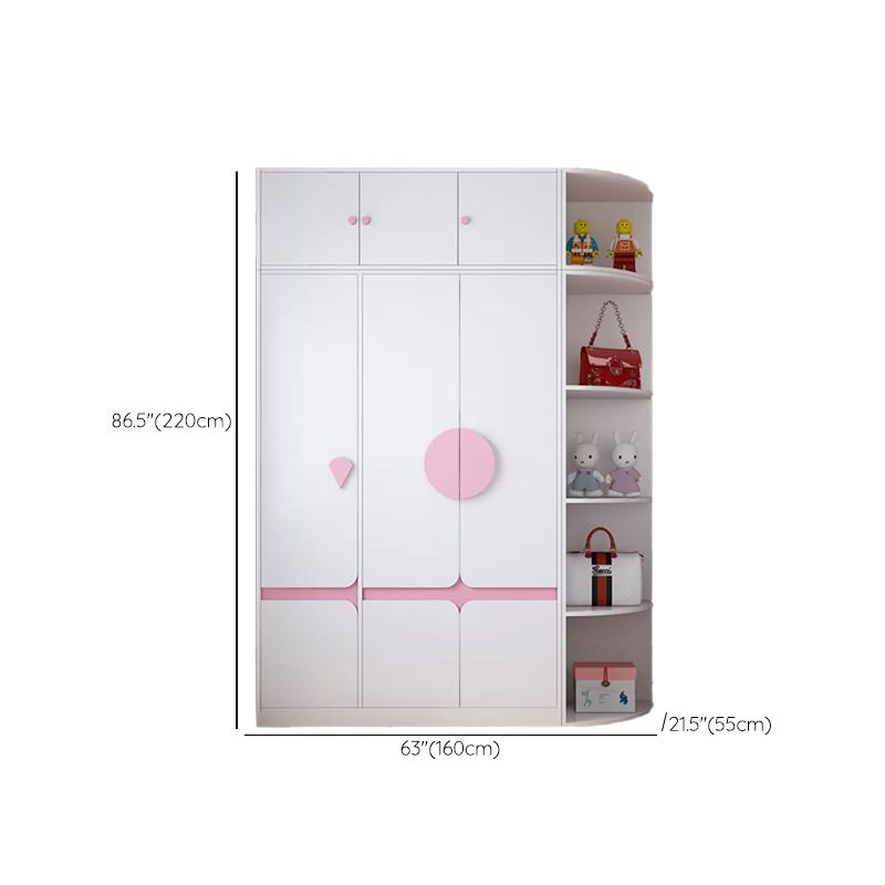 Modern Solid Wood Kid Wardrobe with Garment Rod and Lower Storage Cabinet