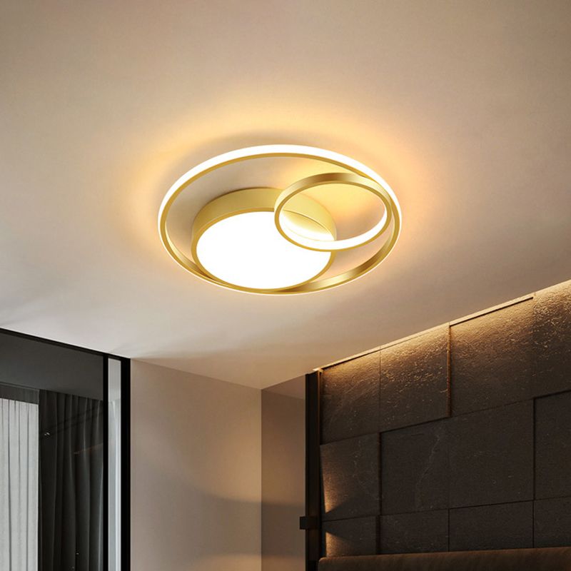 Circular Flush Mount Lamp Simple Acrylic Black/White/Gold LED Ceiling Light Fixture for Dorm Room, White/3 Color Light