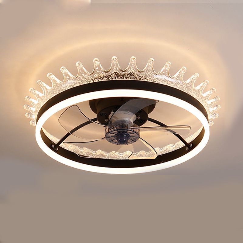 Elegant Minimalist Crown Shaped Fan Lamp Acrylic Bedroom LED Semi Flush Light Fixture