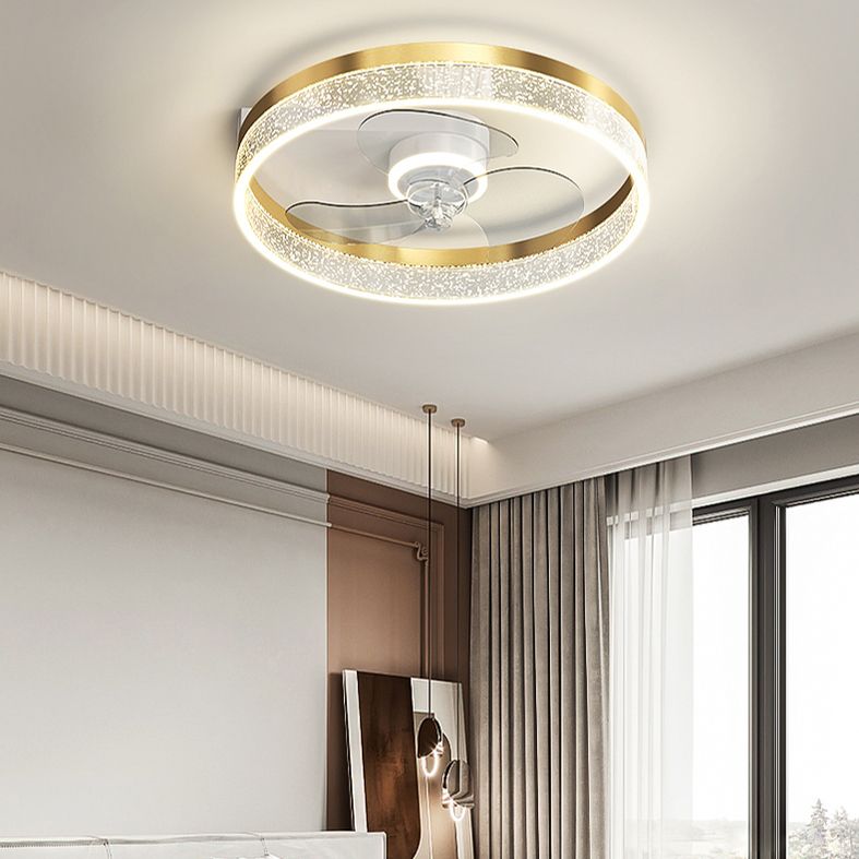 Acrylic Ring Shaped Semi Flush Ceiling Light Stylish Minimalist LED Fan Light Fixture for Bedroom