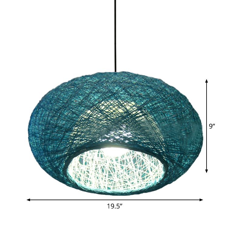 Asiatico 1 lampadina a sospensione blu lampada sospensione soffitto a soffitto con tonalità rattan