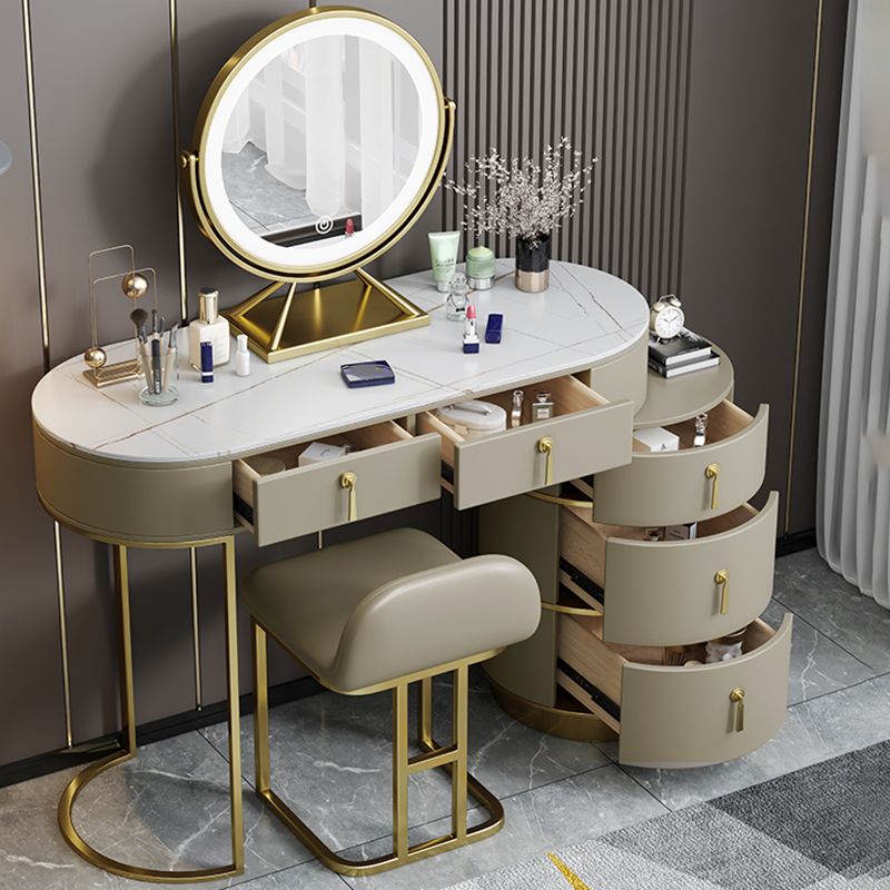 Glam Lighted Mirror Bedroom with Drawer Solid Wood Dressing Table