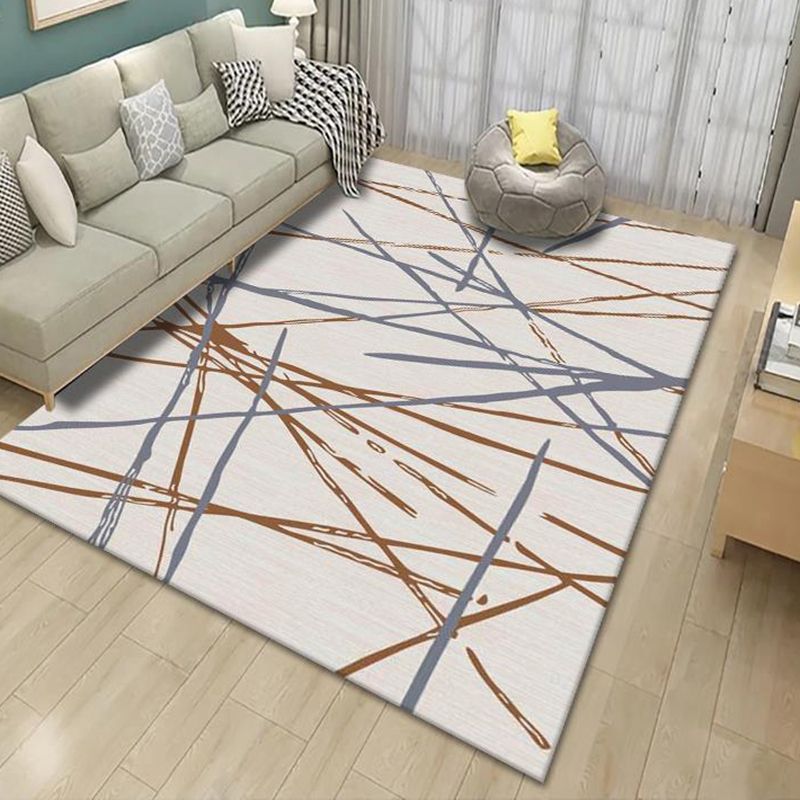 Grey Modern Carpet Polyester Abstract Striped Carpet Washable Carpet for Living Room