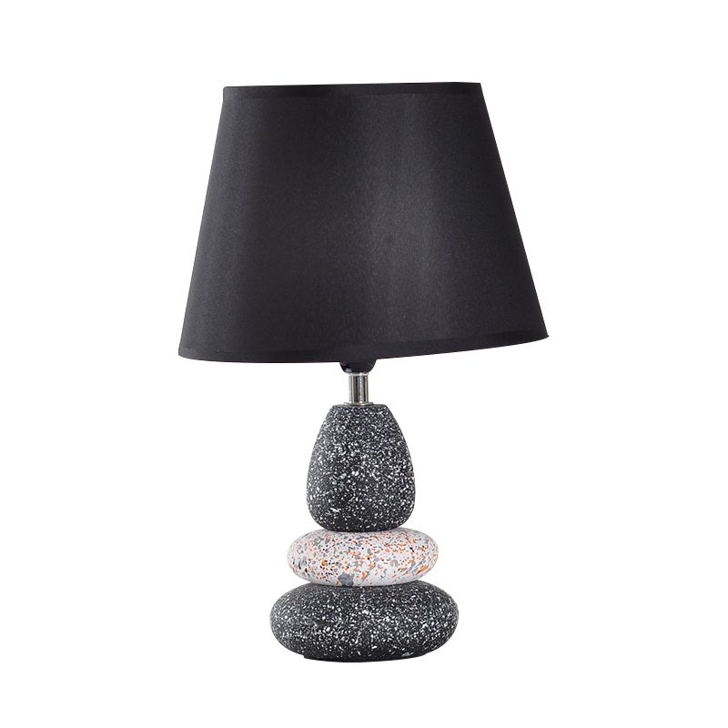 Ceramics Stone Shape Night Light Modernist LED Night Table Lamp in Black/Grey with Fabric Shade