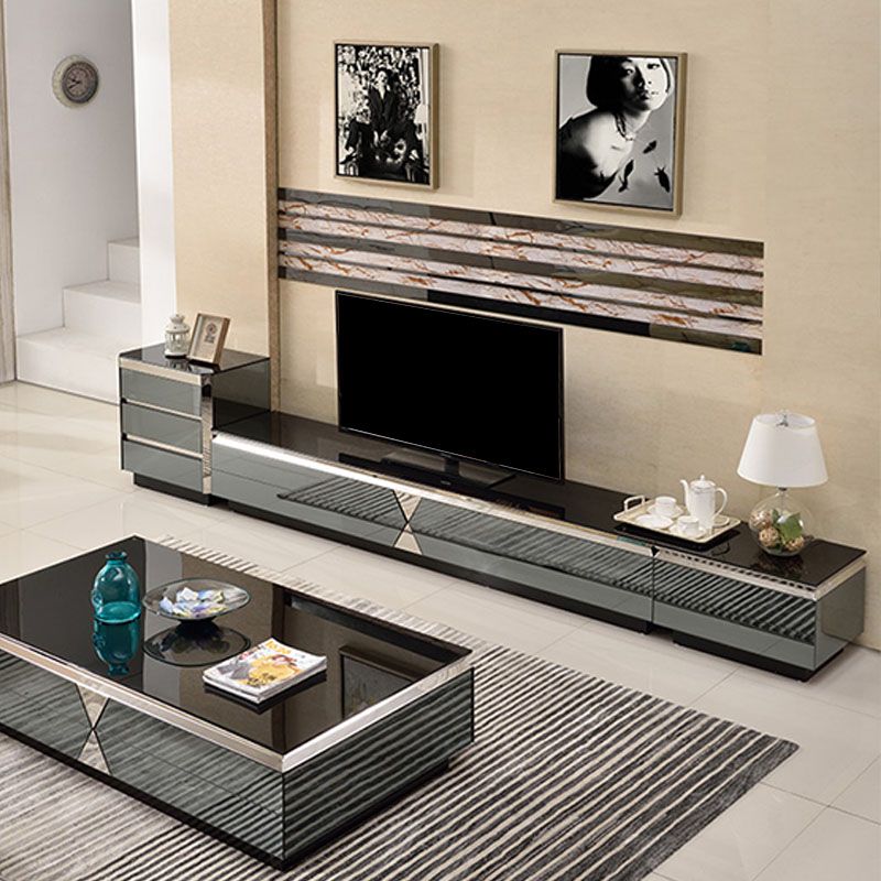 Glam Glass TV Stand Console 2 Drawers Media Console TV Stand