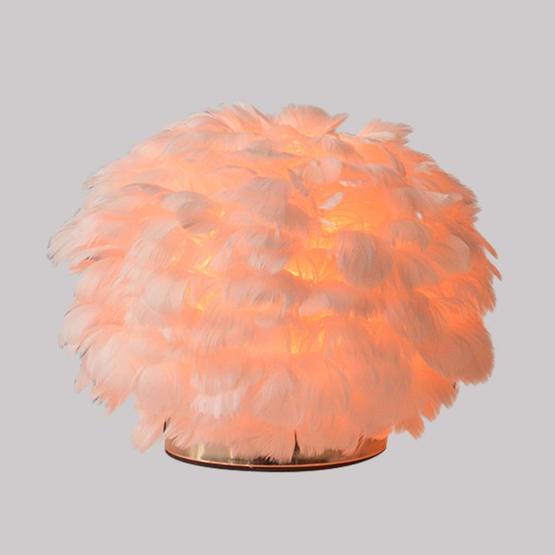 Global Bedroom Reading Light Feather 1 Bulb Contemporary Night Table Lamp in White/Pink