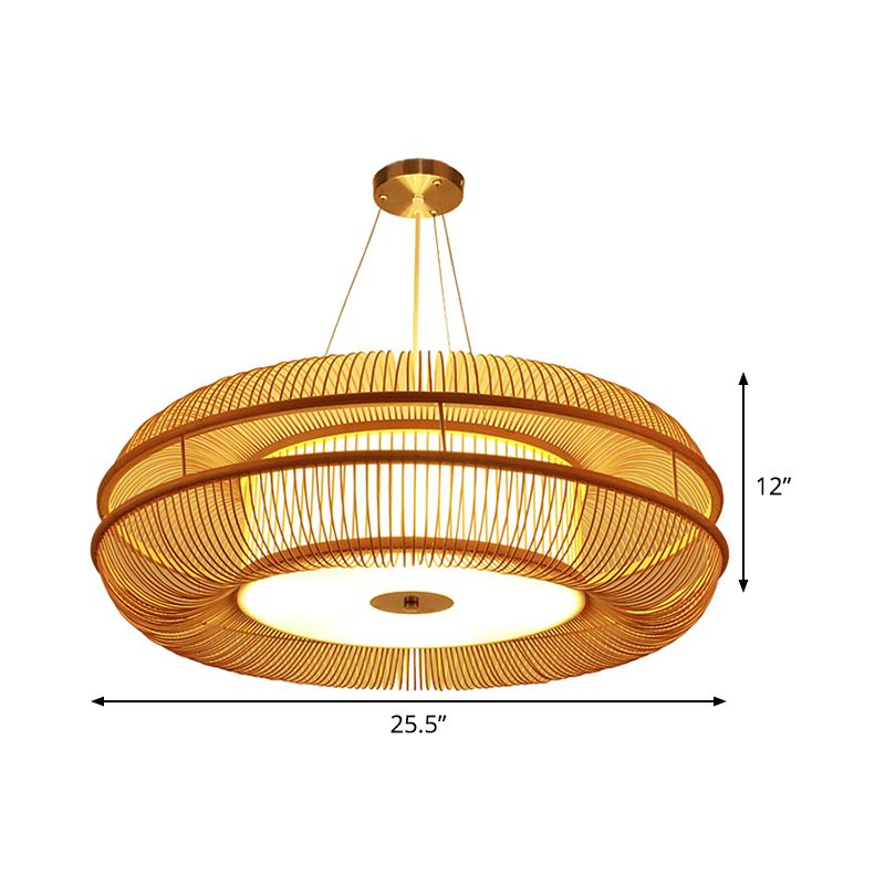 Dunut Pendant Lamp Chinese Bamboo 1 Bulb Beige Hanging Ceiling Light, 25.5"/31.5" Shade