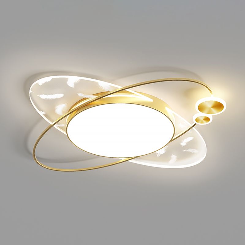 Circular Acrylic Feather LED Ceiling Light in Modern Concise Style Lacquered Flush Mount for Bedroom