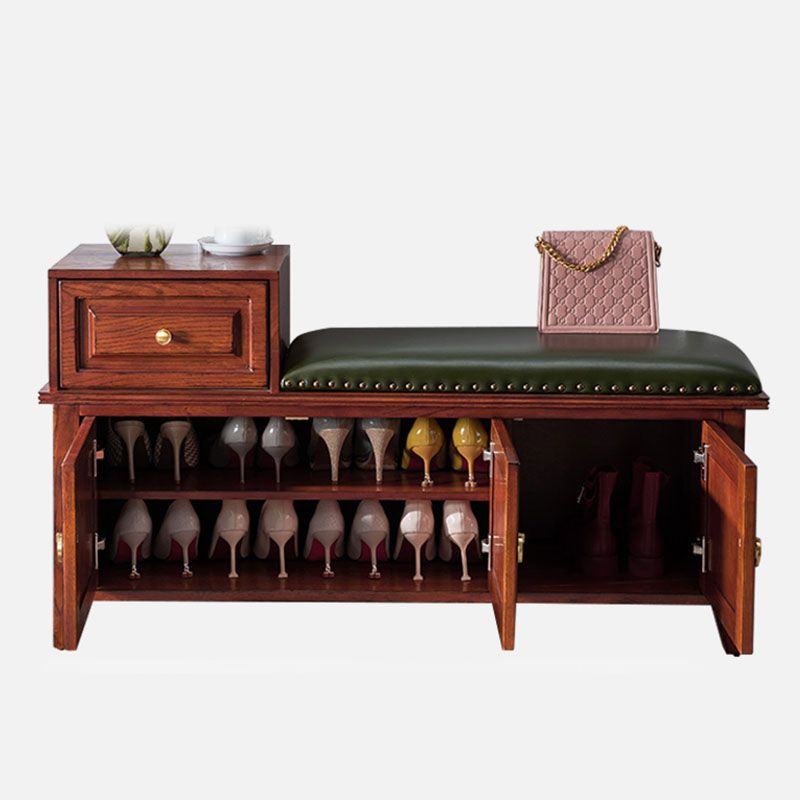 Solid Wood Entryway Bench Traditional Seating Bench with Upholstered