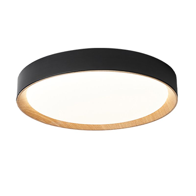 Minimalism LED Flush Mount Round Metal Ceiling Light Fixture in Black for Bedroom