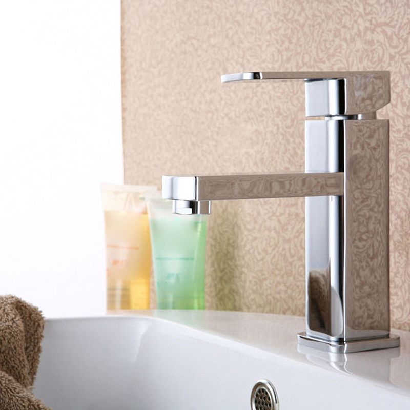 Cubic Chrome Bathroom Faucet Low Arc Single Handle Vessel Faucet