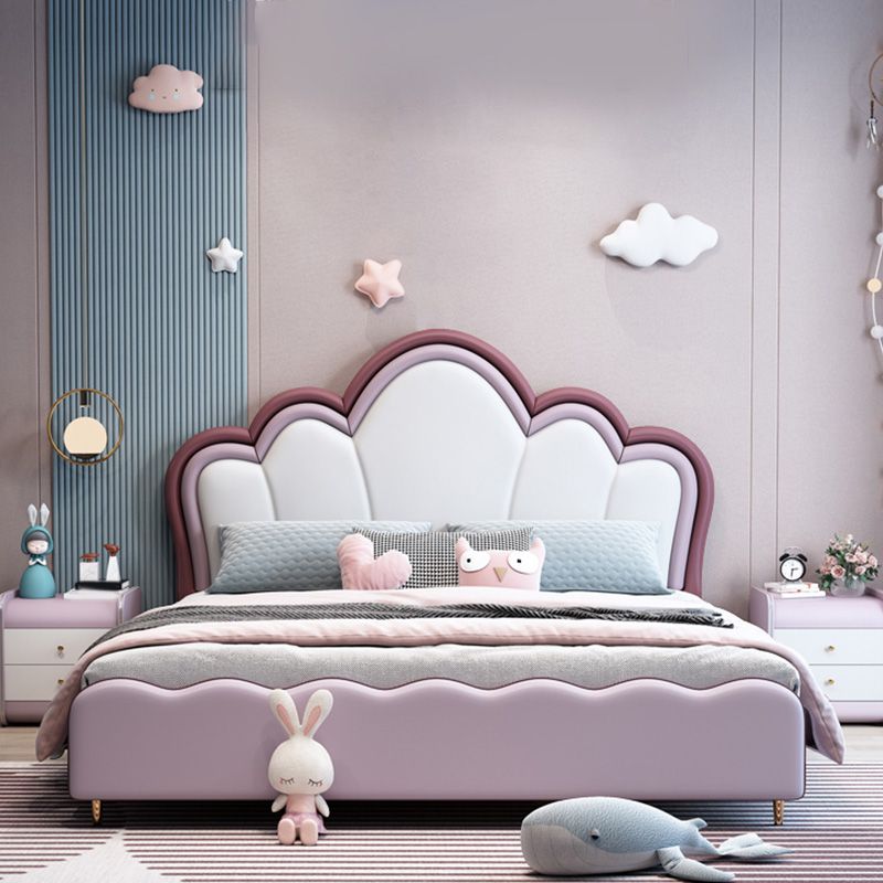 Contemporary Genuine Leather Princess Headboard Pink Kids Bed