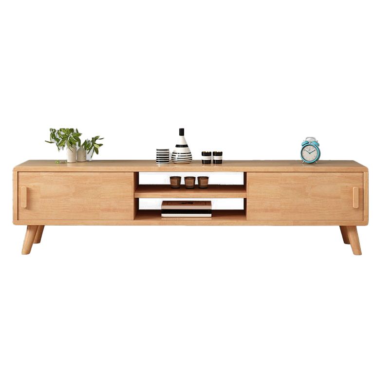 Solid Wood TV Stand in Wood and White , Corner TV Console Sliding Storage