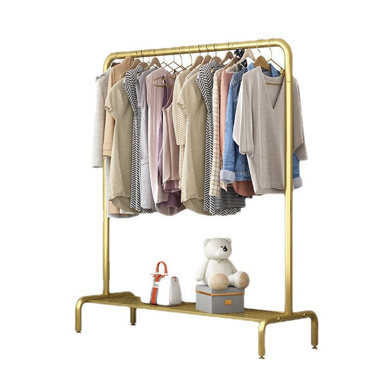 Glam Entry Hall Tree Gold Metal Hanging Rail and Lower Shelf Coat Hanger