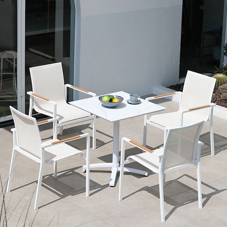 Wood and Metal Patio Table UV Resistant Contemporary Dining Table