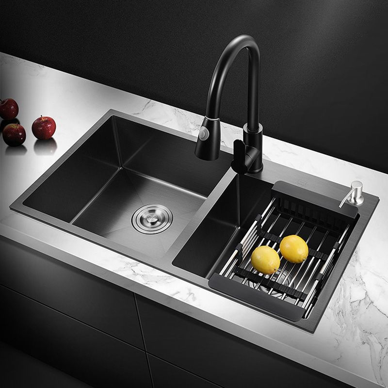 Single Bowl Black Kitchen Sink with Drain Assembly Drop-In Contemporary Sink