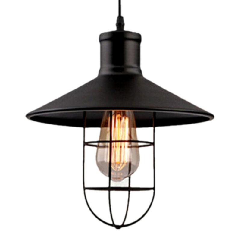 Metal Black Ceiling Pendant Light Cage Shade Industrial Style Suspended Lighting Fixture