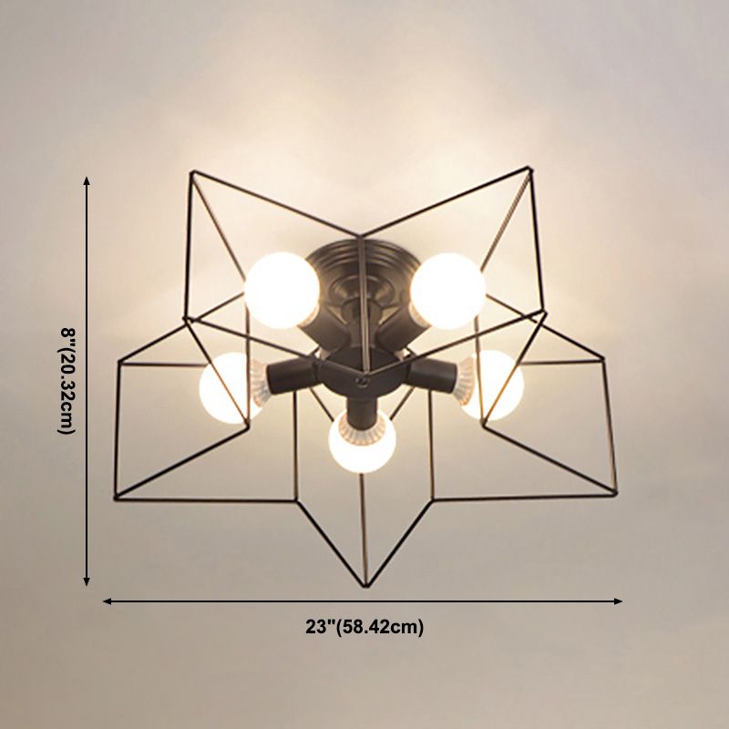 Loft Style Star Semi Flush Mount Lighting Metal Semi Flush Mount Ceiling Fixture