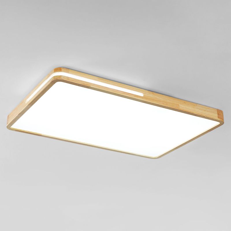 Japanese Style Rectangle Ceiling Light Wood LED Flush Mount Light for Living Room