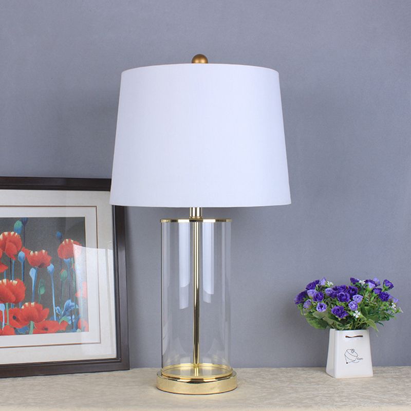 1 Bulb Dining Room Table Light Simple White Small Desk Lamp with Drum Fabric Shade