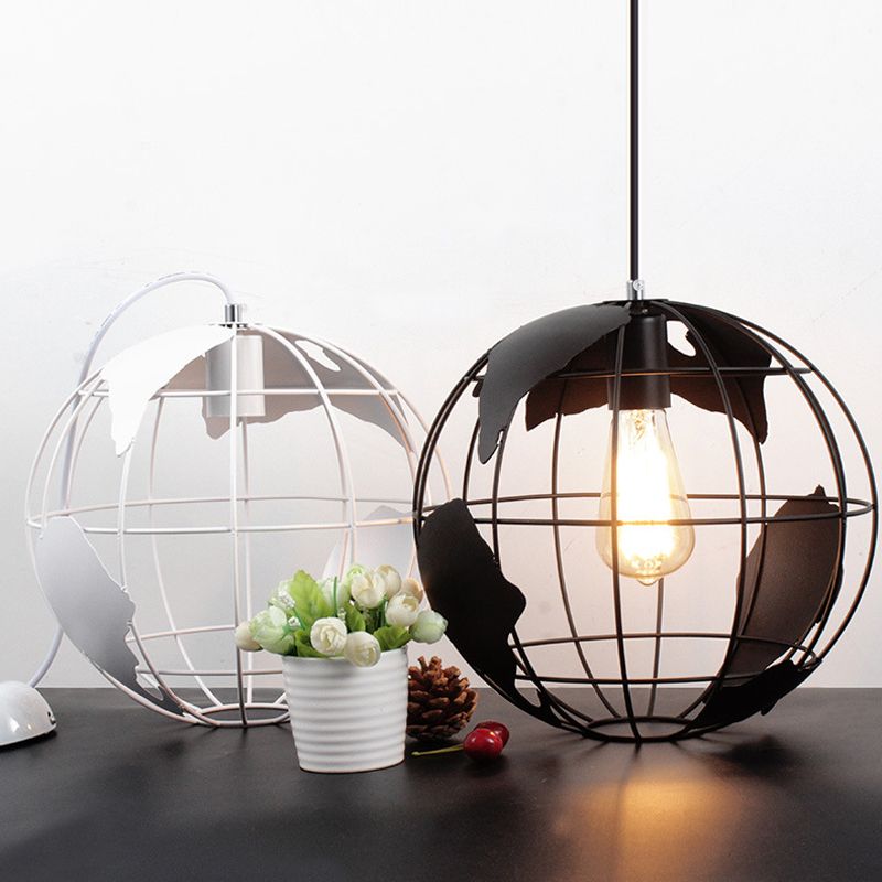 IJzeren Terrestrial Globe Hang Light Simplicity 1 Bulb Restaurant Hanglamp in het wit in het wit