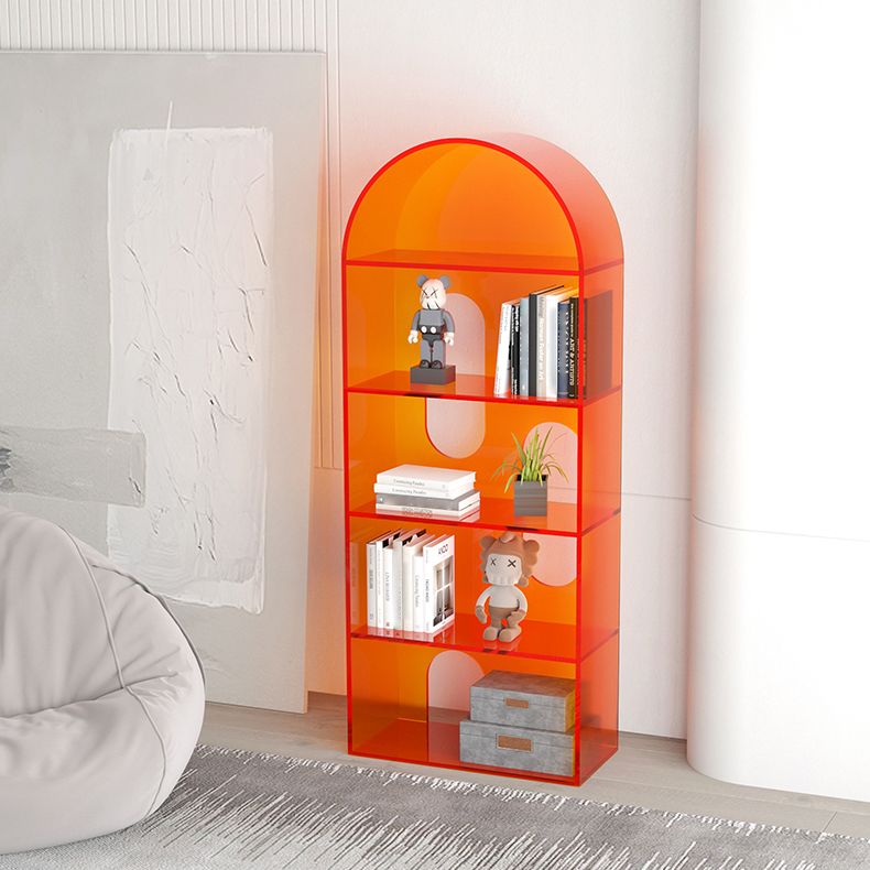 Acrylic Bookshelf Scandinavian Style Orange Open Back Bookcase for Home Office Study Room