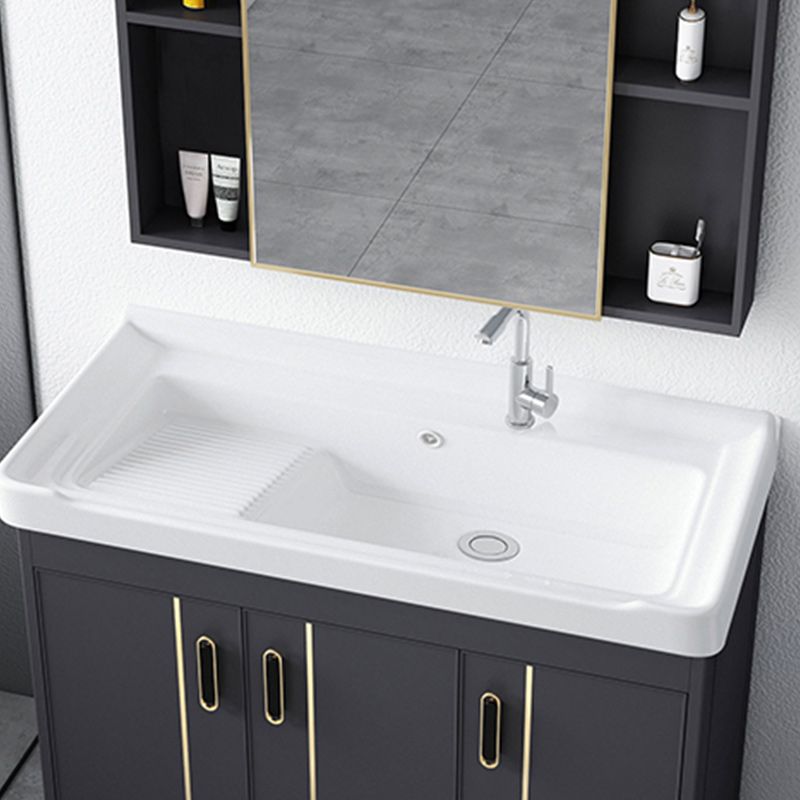 Metal Bathroom Vanity Set 2 Doors Freestanding Rectangle Single Sink Bathroom with Mirror