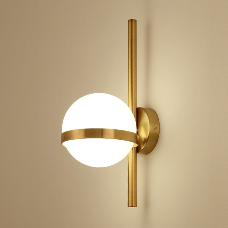 Modern Minimalist 1 Light Globe Wall Sconce White Glass Wall Lighting in Gold for Living Room