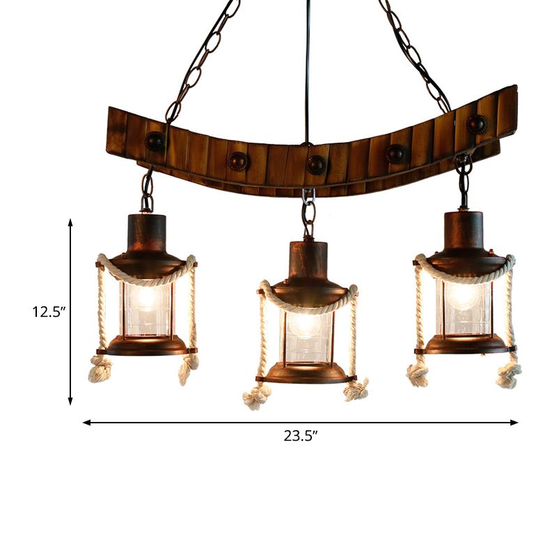 Clear Glass Dark Brown Chandelier Light Lantern 3 Lights Warehouse Hanging Ceiling Fixture for Kitchen