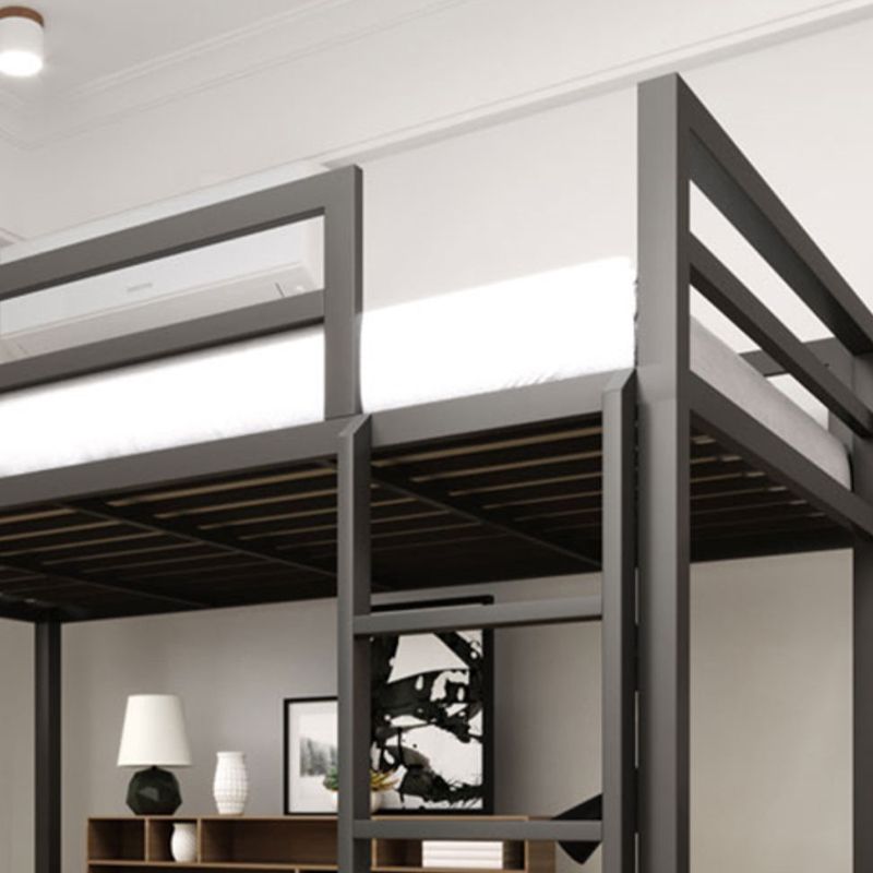 Modern Metal Loft Bed Built-In Ladder Headboard Bed with Guardrail