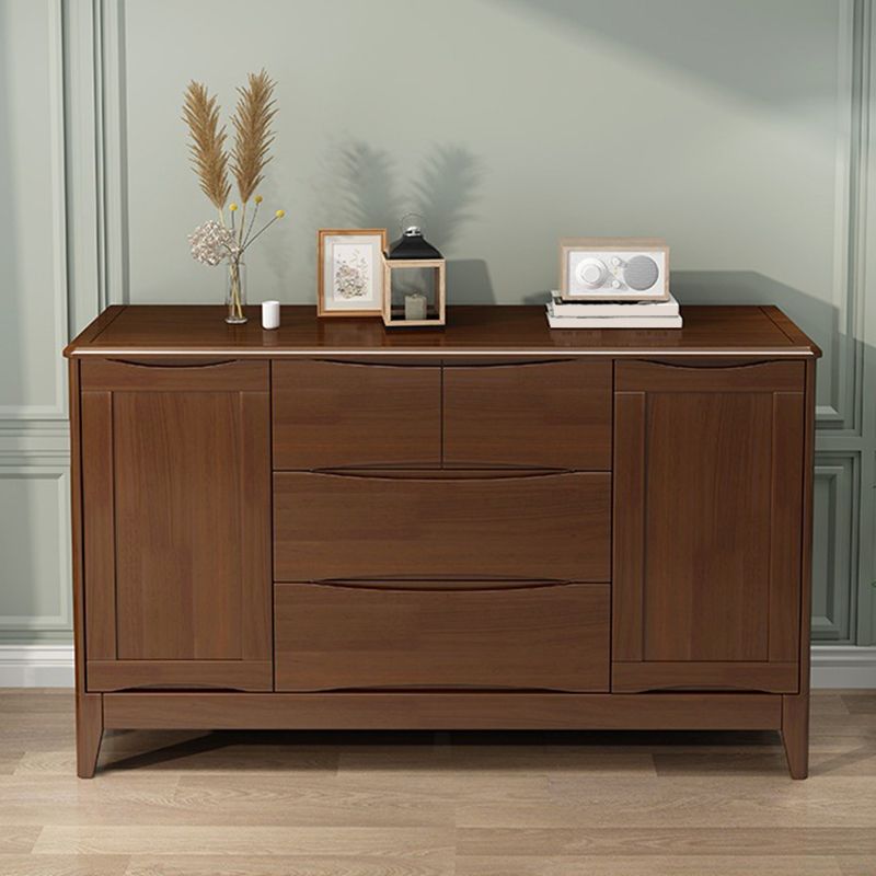 Modern 16.53" Wide Accent Chest with 1/2 Doors Rubberwood Brown Chest with 4 Drawers