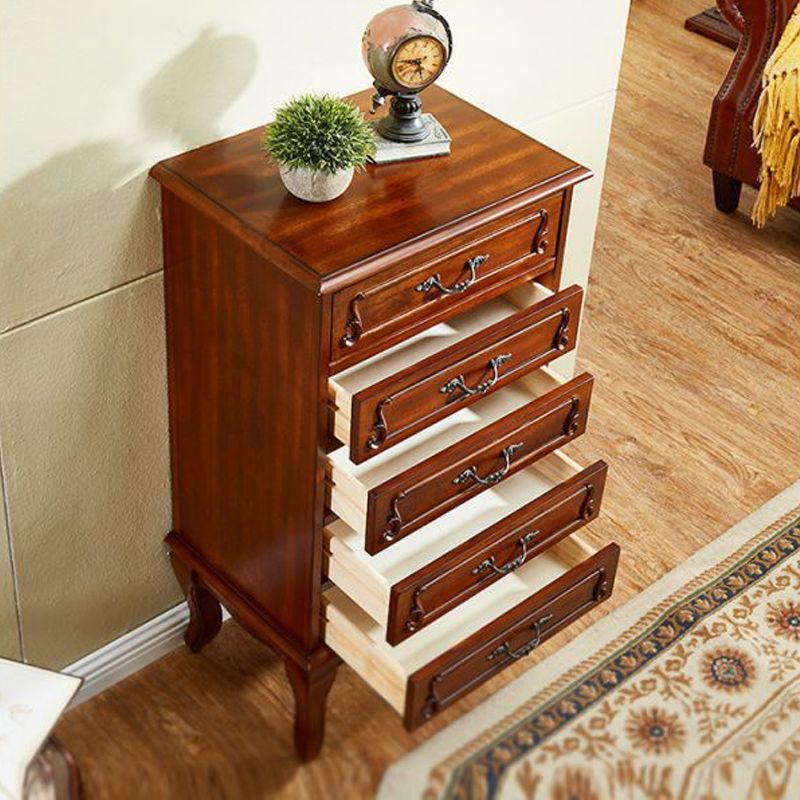 American Traditional Wood Lingerie Chest Brown Bedroom Vertical Dresser