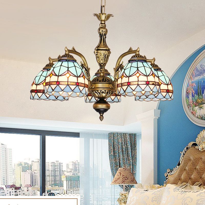 Azul 5/9/11 Lights Lighting Lightsing Tiffany Cut Glass Shade Suspension Colgante