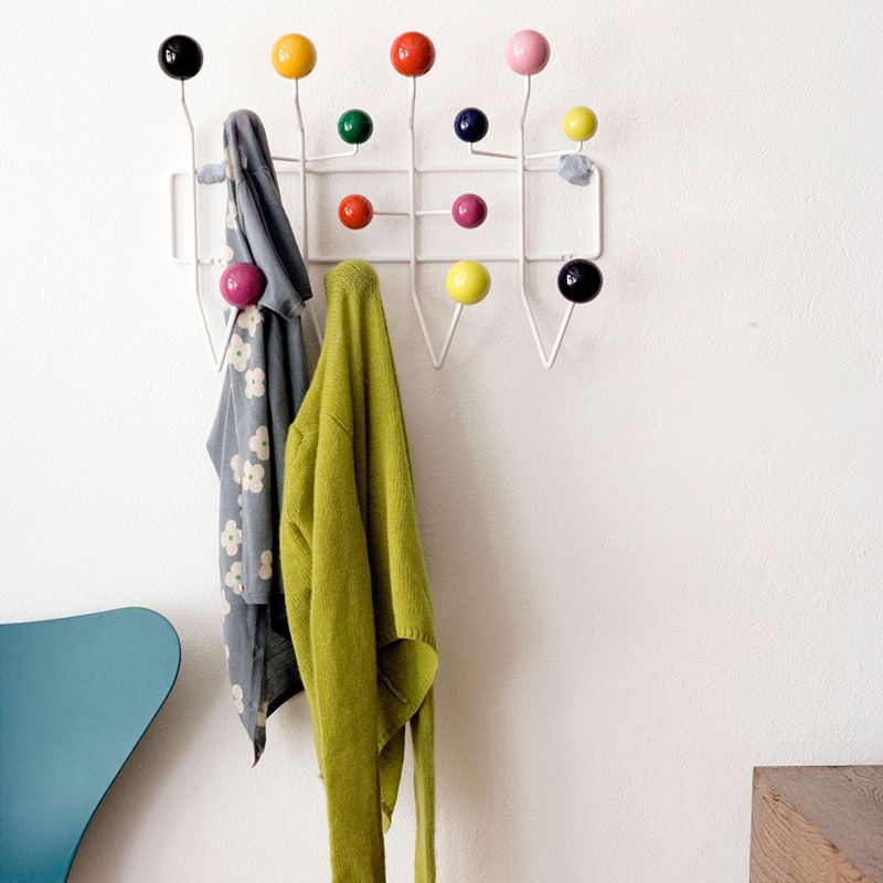 Industrial Hooks Punch-Free Metal Wall-Mounted Coat Rack with Wood Ball Decoration